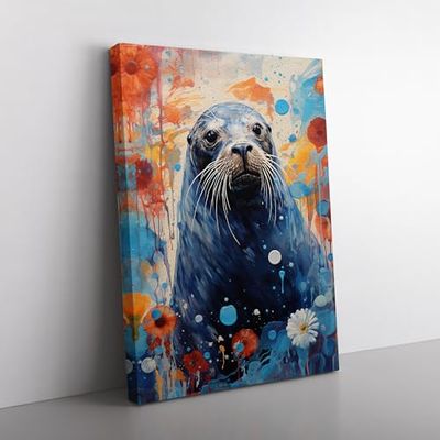 Seal Seal Seal Art Informel Art Canvas Print for Living Room Bedroom Home Office Décor, Wall Art Picture Ready to Hang, 76x50 cm (30x20 Inch)