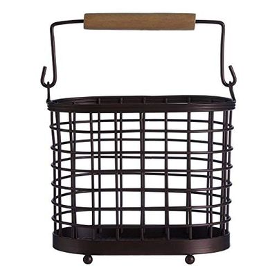 Premier Housewares Utensil Holder, Iron, Rubberwood (Hevea), Bronze
