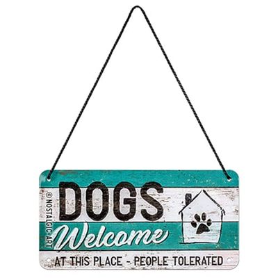 Nostalgic-Art Cartaz suspenso retro Dogs Welcome – ideia de presente para os donos de cães, metálico, design vintage para decoração, 10 x 20 cm
