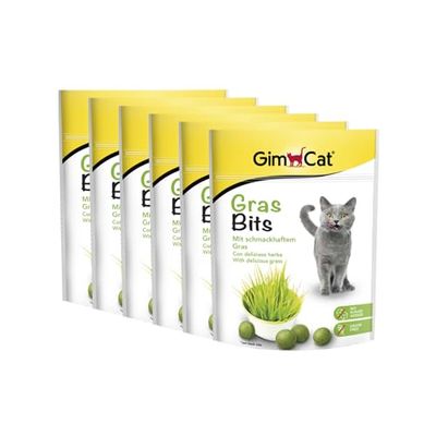 GimCat Gras Bits - Con vitaminas naturales y nutrientes de la hierba deshidratada - Sin azúcar añadido ni cereales - Pack de 6 (6 x 140 g)