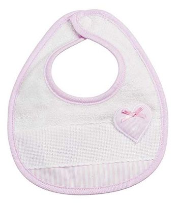 FILET - Terry Cotton Bib with Aida Cloth to Emboider and Velcro, White and Pink