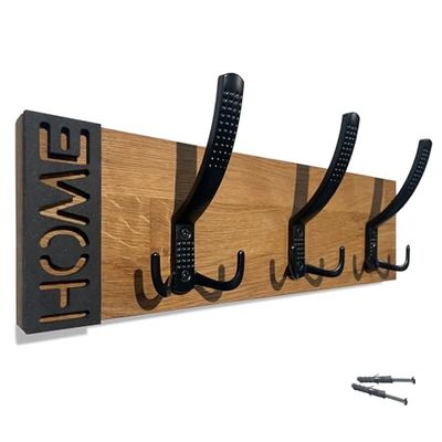 FLEXISTYLE Kledinghaken, modern, eiken, wandkapstok, houten eiken design, lamellen, zwart, modern, natuur, 3 dimensies (eiken, 40 cm)
