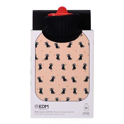 Warmwaterkruik met zwarte katten, 2 liter, ideaal voor het opwarmen van je nachten, verlicht pijn en biedt comfort, perfect om te ontspannen op elk moment