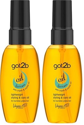 Schwarzkopf got2b Oil-licious Styling Oil, Vegan, Contains Argan Oil to Reduce Frizz and Leave Hair Sleek 50 ml (Pack of 2)