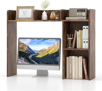 FANTASK 94 x 25 x 74 cm skrivbordshylla med 4 hyllor, skrivbordshylla med förvaringssystem, mångsidig skrivbordsorganisatör med öppet fack i rustik brun