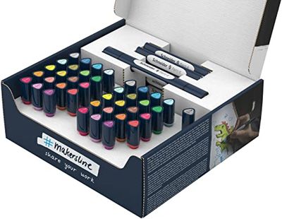 Schneider 040 Paint-It Twinmarker Set V1 (Brush Tip & 1,0 mm punta tonda, inchiostro a base d'acqua, per l'applicazione su carta, penne in 92% plastica riciclata), 52 pezzi, multicolore