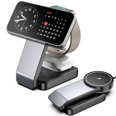 iPhone inductielader, magnetische oplader 3-in-1 Apple voor mag-Safe iPhone 15 14 13 Pro Max, draadloze oplader voor iWatch 9 Ultra 8, draadloze oplader voor Airpods Pro 3/2 met licht