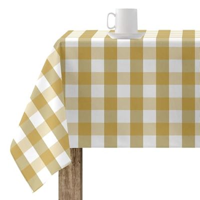 BELUM Nappe en Résine Anti-Taches Carreaux Moutarde, Vichy 300 x 140 cm, Non en Toile Cirée, 100% Coton Biologique
