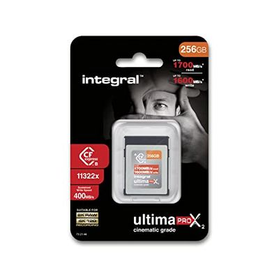 Integral 256GB CFexpress geheugenkaart Type B 2.0 8K RAW en 4K 120 FPS 1700MB/s Lezen 1600MB/s Schrijfsnelheid Ontworpen voor de cinematograaf en professionele fotograaf