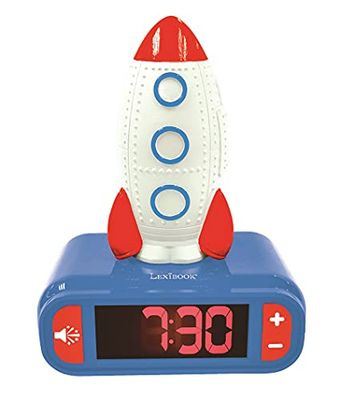 Lexibook - Raket digitale wekker voor kinderen met nachtlampje Snooze, kinderklok, lichtgevende raket, blauw - RL800SPC