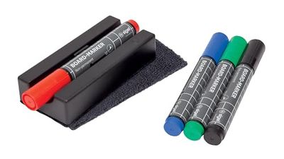 SIGEL BA151 Set: cancellino con 4 marcatori da lavagna, magnetico, 13 x 6 cm, per lavagne bianche e lavagne magnetiche in vetro