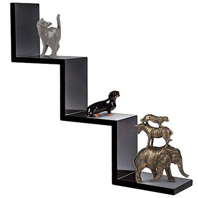 BAKAJI Boekenkast, modern design Zig Zag rek van melamine, houtlook, afmetingen: 70 x 15 x 14 cm (zwart)