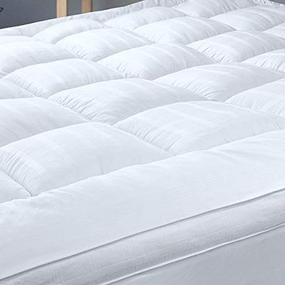 Surmatelas en Peluche Extra épais, Doux et rafraîchissant pour Les maux de Dos avec Housse en Coton 300 Fils au Pouce carré, Housse de Matelas surremplie pour Les maux de Dos, Convient aux Matelas de