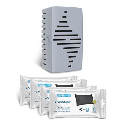 Wessper Fresh Fridge Geur-Absorber voor koelkast met verwisselbare cartridge, neutraliseert ongewenste geurtjes, met actieve kool, zeer efficiënt, 6 maanden gebruiksduur, 4 navulverpakking