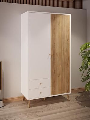 Forte EasyKlix HARLLSON Armoire, 2 Portes 2 Tiroirs, Blanc/Chêne Mauvella, 105x202x52cm
