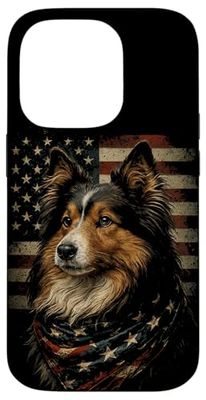 Shetland Sheepdog USA Flag Patriotic Sheltie 4th Of July Case for iPhone 14 Pro