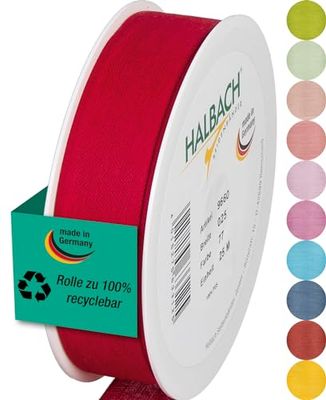 Halbach Seidenbänder Gift Ribbon Width 25 mm Length 25 m Ribbon Made in Germany Gift Ribbons in a Variety of Colours and Widths Perfect for Packaging and Decorating, Colour: Red