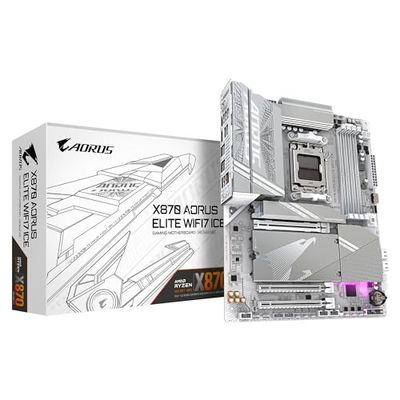 GIGABYTE X870 AORUS ELITE WIFI7 ICE Motherboard - Supports AMD Ryzen 9000 CPUs, 16+2+2 Phases Digital VRM, up to 8000MHz DDR5 (OC), 3xPCIe 5.0, Wi-Fi 7, 2.5GbE LAN, USB 4
