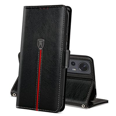 Xiaomi 12 / Xiaomi 12X / Xiaomi 12S Case, magnetische lederen Card Slot Mobile Case, Flip Wallet Case Cover, Flip TPU Bumper Silicone Book Cover, schokbestendig geval voor Xiaomi 12 / 12X / 12S Zwart