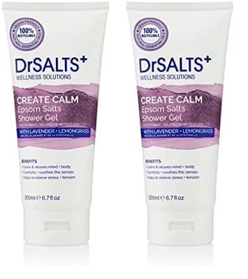 DrSALTS+ Calming Therapy Shower Gel with Epsom Salts, Lavender and Lemongrass Essential Oils, 200 ml (Pack of 2)