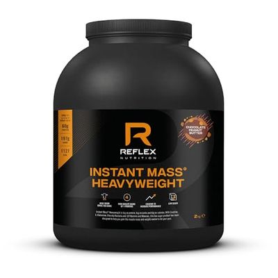 Reflex Nutrition Instant Mass Heavyweight Protein Shake Mix, Mass Gainer, Over 1000 Kcal per Serving, 60 g Protein, Creatine, High Calorie Post Workout or Before Bed, Chocolate Peanut Butter, 2 kg