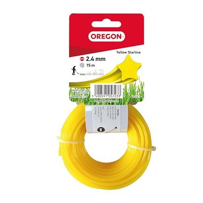 Fil de coupe étoilé Oregon jaune pour débroussailleuses et coupes-bordures, cinq bords pour une finition propre, nylon de qualité professionnelle, pour toutes débroussailleuses, 2.4mm-15m (69-452-Y)