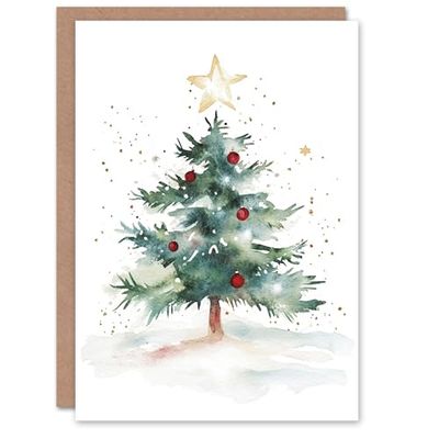 Wee Blue Coo Decorated Tree Large Star Festive Fun Xmas Art Blank For All Christmas Card