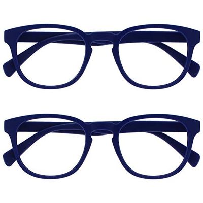 OPULIZE Pop Reading Glasses 2 Pack Fun Round Matt Frame Mid Blue Spring Hinges Scratch Resistant Mens Womens RR2-3 +1.00
