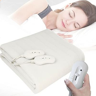 Bakaji Elektrische thermische deken van polyesterweefsel, elektrische matrasverwarmer met afstandsbediening, boiler voor driebed, warmte-instelling (160 x 140 cm)