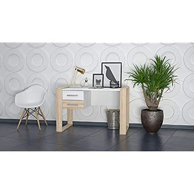 Home factory by Homemania Bureau Farley, Bois, Blanc/Sonoma, 124x60x75 cm