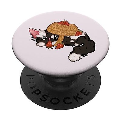 Cottagecore Strawberries and a Black Cute Fluffy Cat PopSockets Adhesive PopGrip