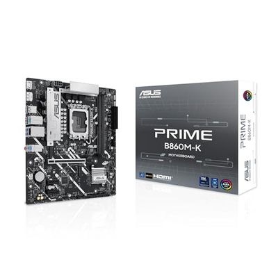 ASUS Prime B860M-K, Intel mATX moederbord, 6+1+1+1 DrMOS-niveaus, DDR5, PCIe 4.0, 2 M.2-sleuven, Realtek 2,5 GB Ethernet, DisplayPort, HDMI, USB 10 Gbit/s, USB Type-C 5 Gbps voorzijde