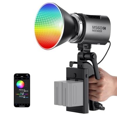 NEEWER MS60C RGBWW Luce Video LED con Controllo 2,4G/APP 65W Illuminazione Video Continua RGB COB Compatto in Metallo 2700K-6500K 8300lux@1m/CRI 97+/TLCI 98+/17 Effetti + RGBCW Attacco Bowens
