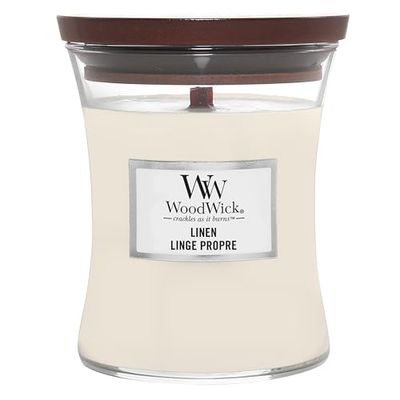 WoodWick vela aromática média em forma de ampulheta com pavio crepitante, roupa limpa