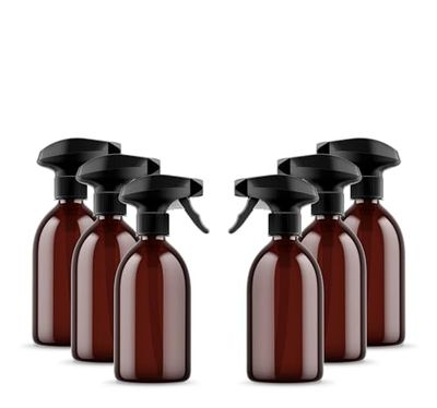 McKLords - Pack of 6 Amber Empty Plastic Water Spray Bottles for Cleaning 500ml - Hand Trigger Empty Spray Bottles for Gardening Home Cleaning - Heavy duty Industrial Refillable Bottles