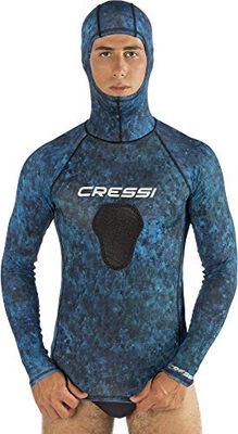 Cressi Hunter Hooded Rush Top, Maglietta Rash Guard con Cappuccio per Sport Acquatici Unisex Adulto, Blu Camo, M
