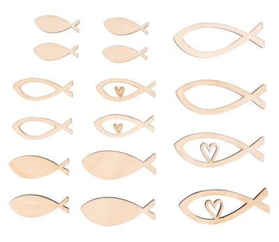 Rayher Wooden deco shapes Fish, FSC Mix Credit, natural, 4-6cm, assorted, tab-bag 16pcs, 46782505