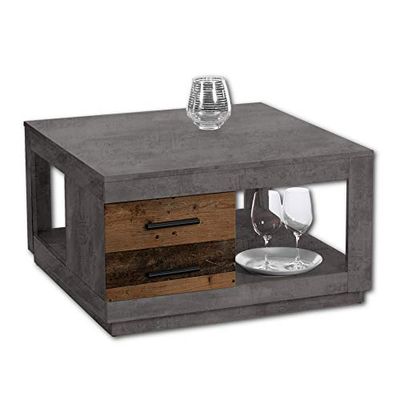 Stella Trading Festival Fulda Basse avec Deux tiroirs en Old Wood, béton-Table d'appoint spacieuse avec étagère pour Votre Salon, Engineered, 80 x 46 x 80 cm