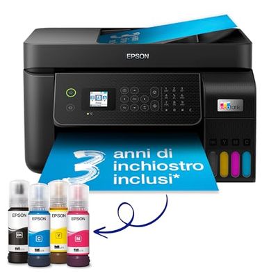 Epson EcoTank ET-4850 stampante A4 (stampa, copia, scansione, Fax) USB, Wi-Fi, Wi-Fi Direct, Ethernet, display LCD 6,1 cm, ADF, serbatoi flaconi alta capacità, Smart Panel, fronte/retro, Nero