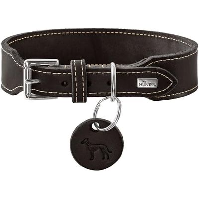 HUNTER Collar Aalborg extraancho, Color Negro, extraancho, Piel Suave, con Elegante Costura de Contraste, Fabricado en Alemania, Talla 60