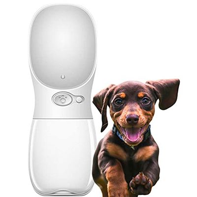 Edipets, Bebedero Perro Portatil, 350 ml, Antibacteriano, Botella Agua a Prueba de Fugas, Libre de BPA, Ideal para Las Actividades al Aire Libre (Blanco)