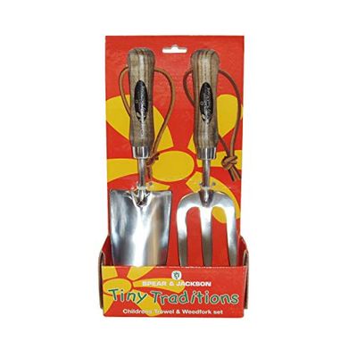 Spear & Jackson 4035SET Traditionele roestvrijstalen troffel- en onkruidvorkset voor kinderen