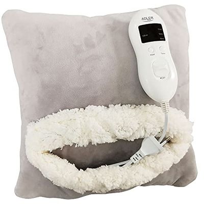 ADLER AD 7412 Verwarmingskussen, elektrisch warmtekussen voor nek, rug, lendenwervelkolom, 8 temperatuurniveaus, timer, elektrisch warmtekussen, wasbaar overtrek, grijs, 80 W