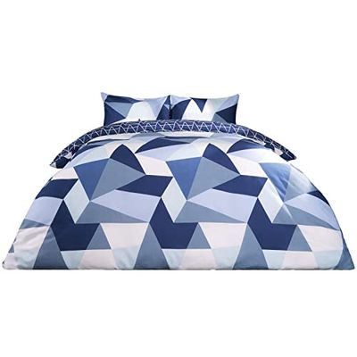 Dreamscene Geometric Shapes King Duvet Cover Set with Pillowcases, Soft Comfy Breathable Polycotton, Quilt Covers Bedding Set, Lightweight Non-Fading, Navy Blue - 225 x 220cm