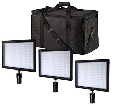 Bresser SH-360A - Set di 3 luci a LED bicolore, ultrasottili e leggere, con filtro diffusore, testa a sfera e borsa per il trasporto