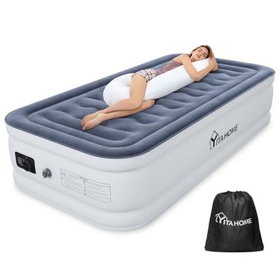 YITAHOME Matelas Auto-gonflant Auto-gonflant avec Pompe électrique intégrée, pour 1 Personne, Blanc + Gris