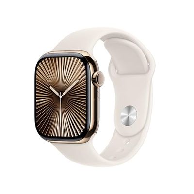 Apple Watch Series 10 GPS + Cellular 42 mm Smartwatch con cassa in titanio color Oro e cinturino Sport Loop Galassia - S/M. Fitness tracker, app ECG, display Retina always-on, Carbon Neutral