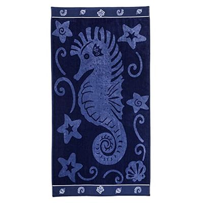 Superior 100% Cotton Luxury Beach Towels - Oversized Beach Towel, 450 GSM Swim Towel, Sea Horse and Stars (34" x 64")