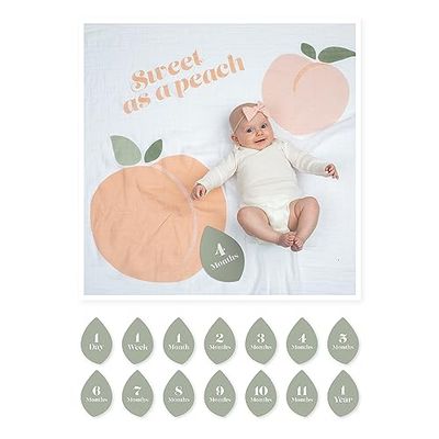 Lulujo Baby första året Sweet as a Peach Kit - bomullsmusselfilt + 14 kort - för de flesta sociala bebisar