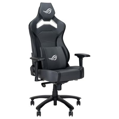 ASUS ROG Chariot X Core (Wide), Silla Gaming, Estilo Coche de Carreras, reposacabezas Ajustable de Espuma, Lumbar de Espuma viscoelástica, apoyabrazos 4D, Elevador de Gas de Clase 4, Cuero PU, Gris